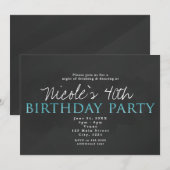 Aqua Blue en Grey Any Age Birthday Party Invitatio Kaart (Voorkant / Achterkant)