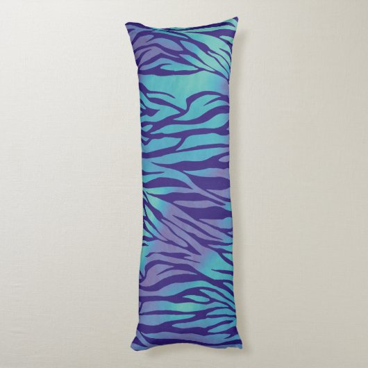 Aqua Blue en Paarse Zebra Stripes Lichaamskussen (Achterkant (Verticaal))