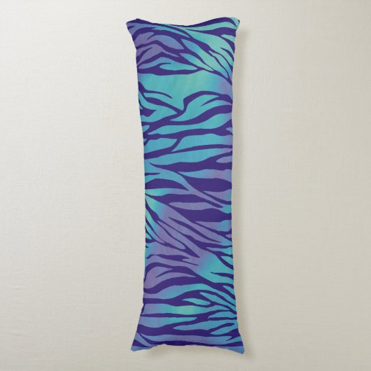 Aqua Blue en Paarse Zebra Stripes Lichaamskussen (Voorkant Verticaal)