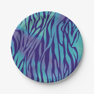 Aqua Blue en Paarse Zebra Stripes Papieren Bordje