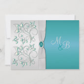 Aqua Blue en Silver Monogrammed Invitation Kaart (Voorkant)