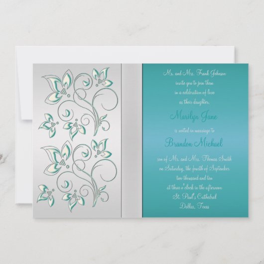 Aqua Blue en Silver Monogrammed Invitation Kaart (Achterkant)