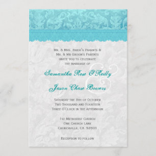 Aqua Blue en Silver Wedding Lace V200 Kaart