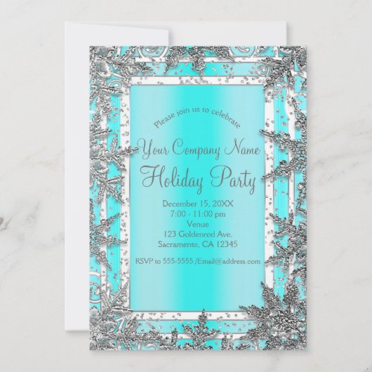 Aqua Blue en Silver Winter Snowflakes Elegant Part Kaart (Voorkant)