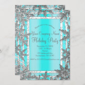 Aqua Blue en Silver Winter Snowflakes Elegant Part Kaart (Voorkant / Achterkant)