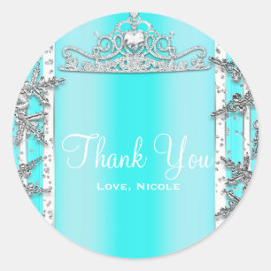 Aqua Blue en Silver Winter Snowflakes Sweet 16 Ronde Sticker