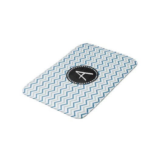 Aqua Blue en white Chevron zigzag Patter Monogram Badmat (Gekanteld)