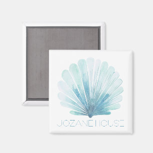 Aqua Blue en White Coastal Seashell gepersonalisee Magneet