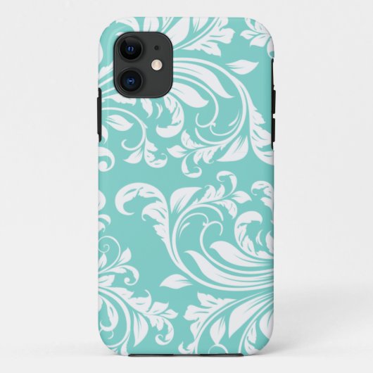 Aqua Blue en White Damast Pattern Case-Mate iPhone Case (Achterkant)