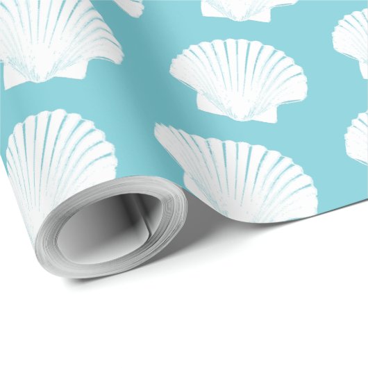 Aqua Blue en White Sea Shells Cadeaupapier (Rol Hoek)