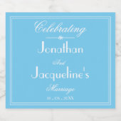 Aqua Blue en White Simple Chic Script Wedding Sparkling Wijnetiket (Enkel label)