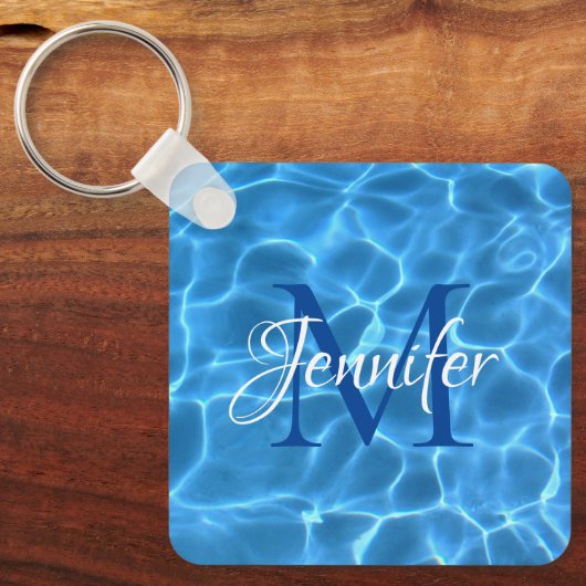 Aqua Blue en White Swimming Pool Photo Monogram Sleutelhanger (Voorkant)