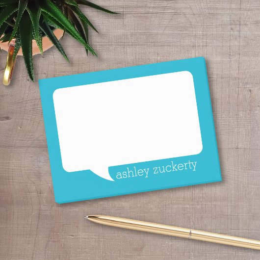 Aqua Blue en White Talk Bubble Persoonlijke naam Post-it® Notes