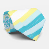 Aqua Blue en Yellow Diagonal Striped Mannen Stropdas (Opgerold)