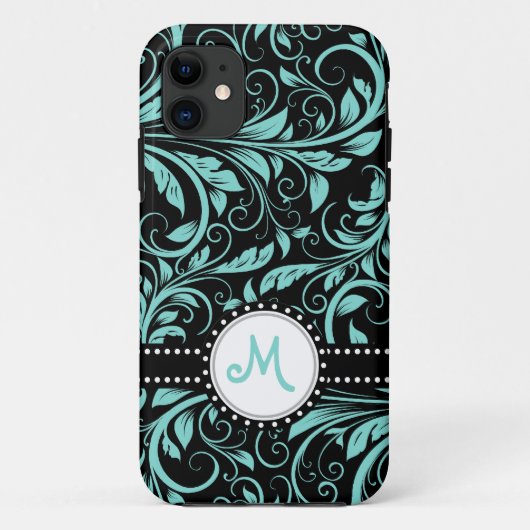 Aqua Blue en zwarte damp met monogram Case-Mate iPhone Case (Achterkant)