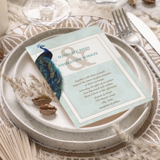 Aqua Blue et Faire-part de mariage Peacock Brown