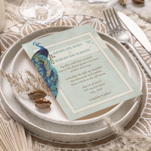 Aqua Blue et Faire-part de mariage Peacock Brown