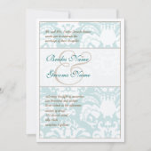 Aqua Blue et Mariage damassé Brown Invitation (Devant)