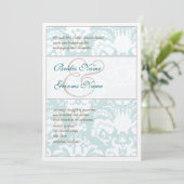 Aqua Blue et Mariage damassé Brown Invitation (Debout devant)