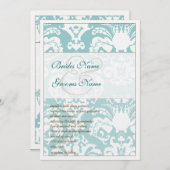 Aqua Blue et Mariage damassé Brown Invitation (Devant / Derrière)