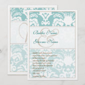 Aqua Blue et Mariage damassé Brown Invitation (Devant / Derrière)