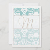 Aqua Blue et Mariage damassé Brown Invitation (Dos)