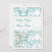 Aqua Blue et Mariage damassé Brown Invitation (Devant)
