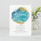 Aqua Blue et or Ocean Bridal Douche invitation (Debout devant)