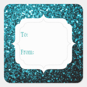 Aqua blue faux glitter sparkles to from Gift Label