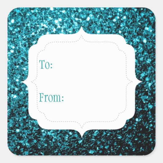 Aqua blue faux glitter sparkles to from Gift Label (Voorkant)