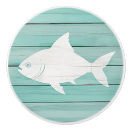 Aqua Blue Fish Faux Wood Nautische lade knop