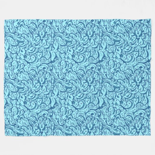 Aqua Blue Fish Pattern Fleece Blanket (Voorkant (Horizontaal))
