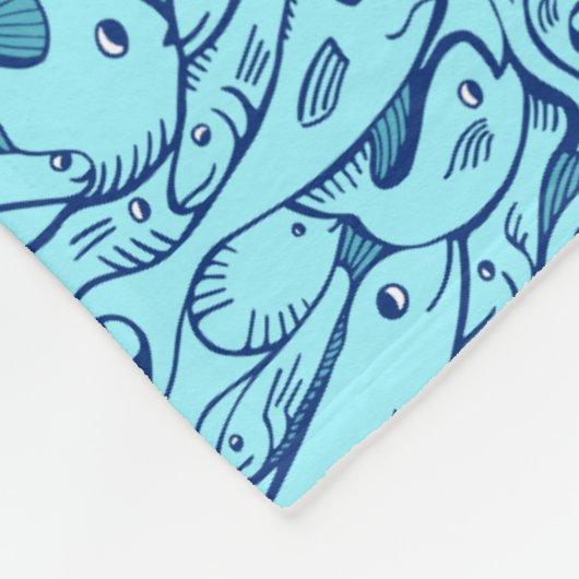 Aqua Blue Fish Pattern Fleece Blanket (Hoek)