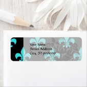 aqua blue fleur de lis - patroon etiket (Insitu)