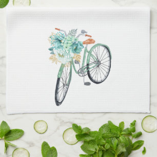 Aqua Blue Floral  Bicycle Farmhouse Theedoek