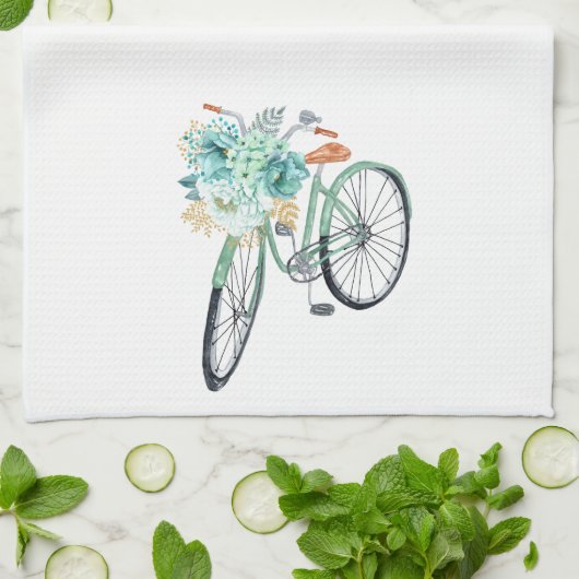 Aqua Blue Floral Bicycle Farmhouse Theedoek (Gevouwen)