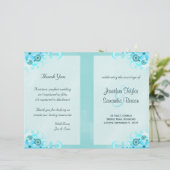 Aqua Blue Floral BiFold Wedding Programme Modèles (Debout devant)