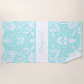 Aqua Blue Floral gepersonaliseerde William Morris  Strandlaken (Voorkant)