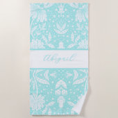 Aqua Blue Floral gepersonaliseerde William Morris  Strandlaken (Voorkant)