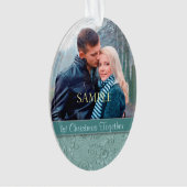 Aqua Blue Floral Swirl First Kerstmis Sjabloon Ornament (voorkant)