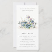 Aqua Blue Floral Teapot Cup Couples Invitation de  (Devant)