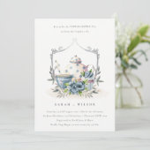 Aqua Blue Floral Teapot Cup Couples Invitation de (Debout devant)