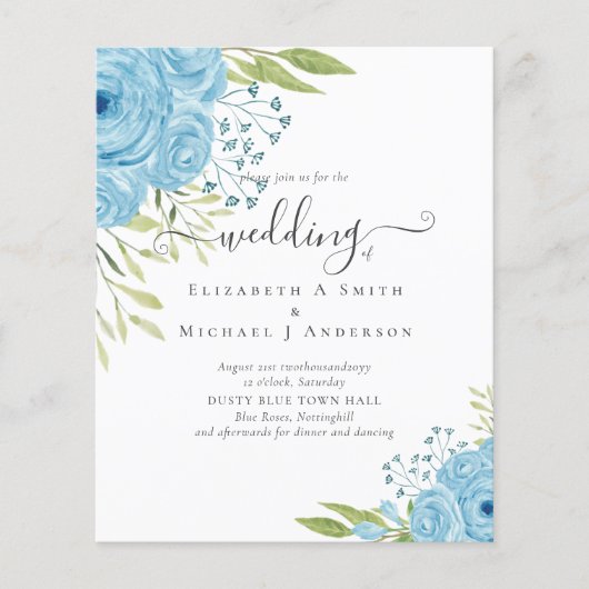 Aqua Blue Floral Wedding Flyer (Voorkant)