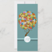 Aqua Blue Flower Love Tree Faire-part de mariage (Dos)