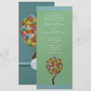 Aqua Blue Flower Love Tree Faire-part de mariage