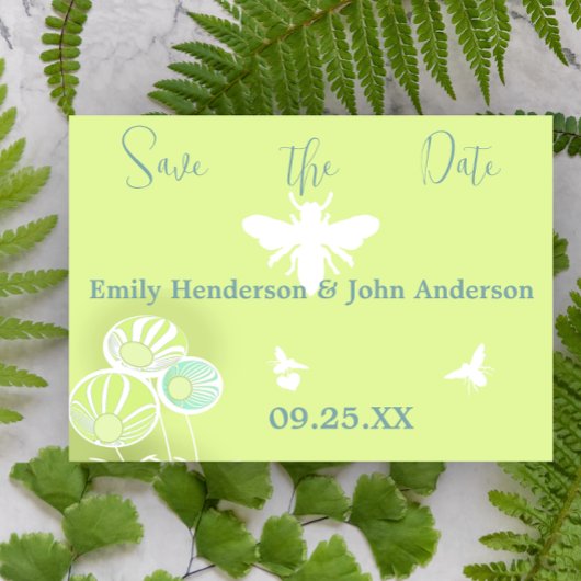 Aqua Blue Flowers and Bees Wedding Invitation