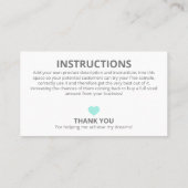 Aqua Blue Free Sample Ingredients Instructions Visitekaartje (Achterkant)