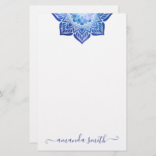 Aqua Blue Galactic Mandala Briefpapier (Voorkant / Achterkant)