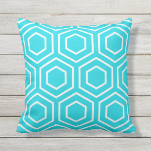 Aqua Blue Geometric Pattern Kussens buitenshuis