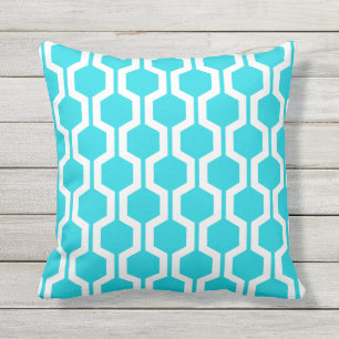 Aqua Blue Geometric Trellis OutdoorKussens Buitenkussen